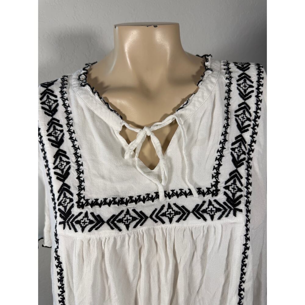 Style & Co White Embroidered Boho Tie Front Top Scalloped Sleeves XXL - Picture 10 of 11